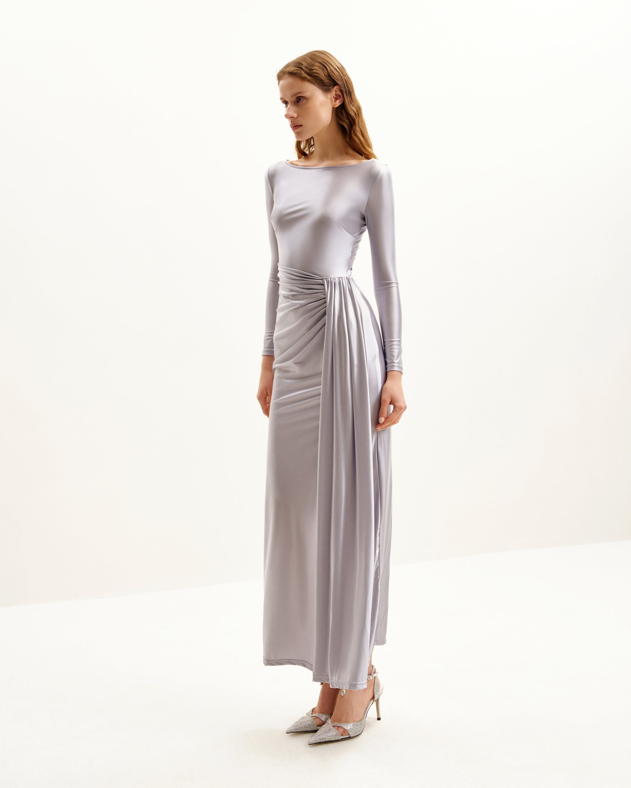Amara Metallic Ruched Dress - Silver - Image 2