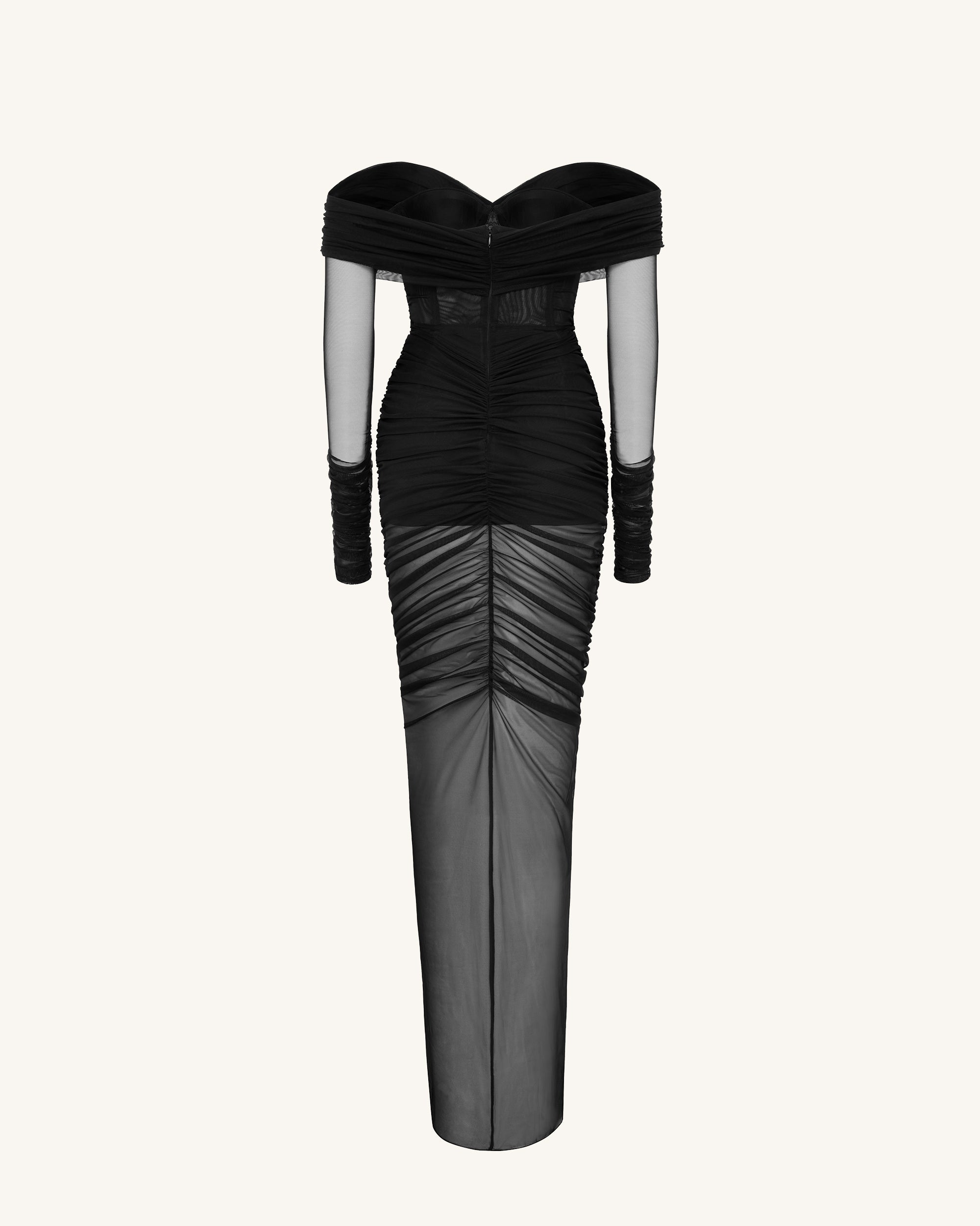 Emily Elegant Off-Shoulder Ruched Gown - Black - Image 4