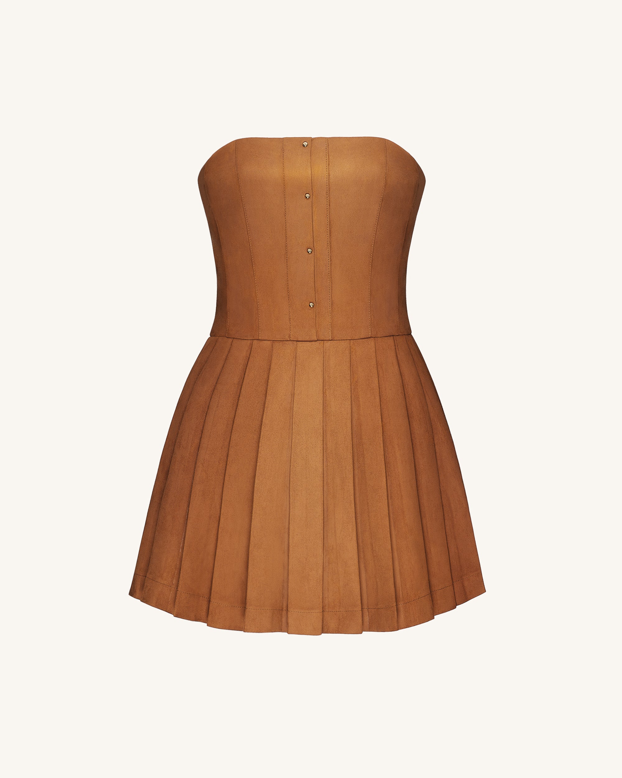 Ellie Pleated Velvet Dress - Caramel - Image 3