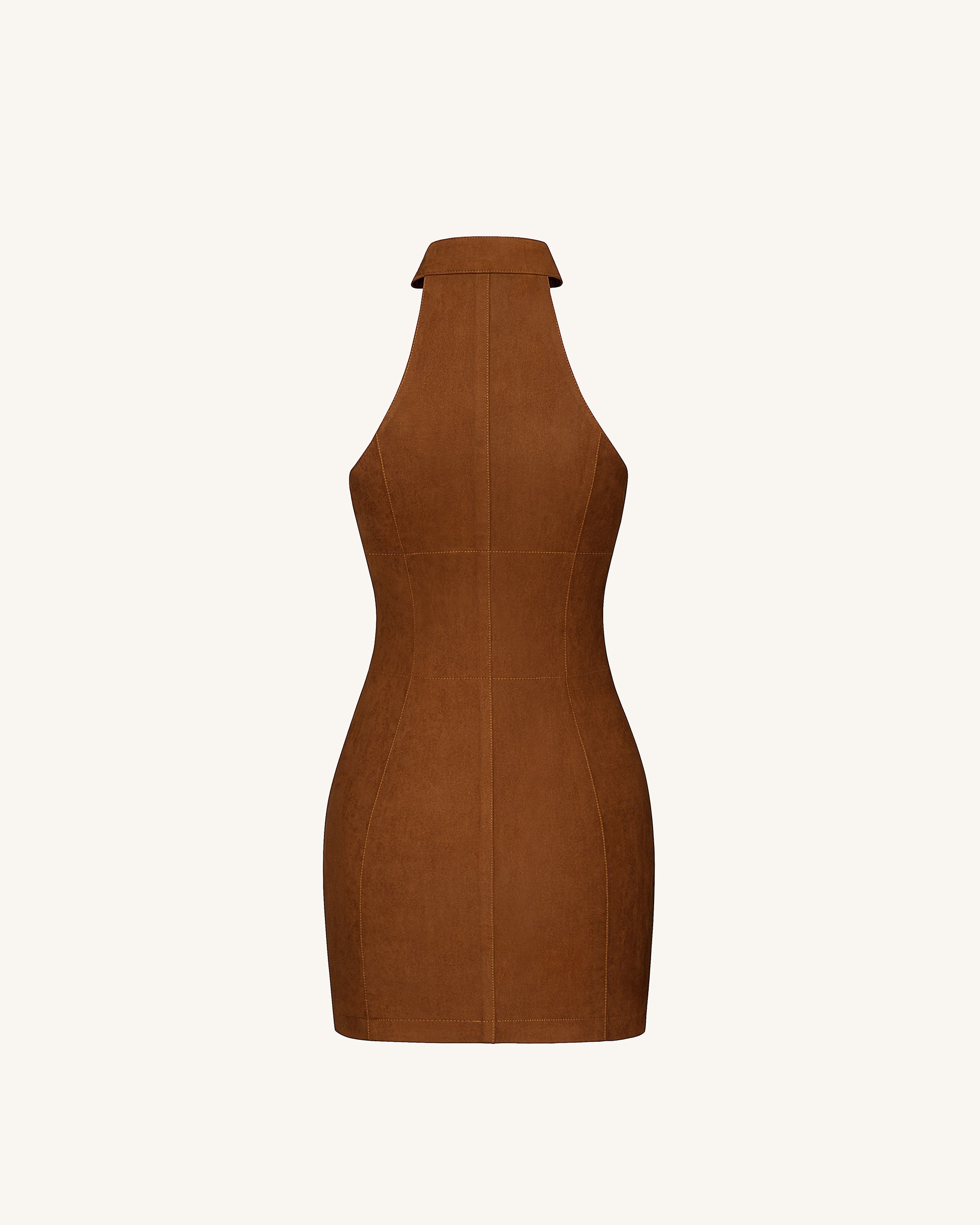 Ruby Halter Neck Zipper Mini Dress - Brown - Image 5