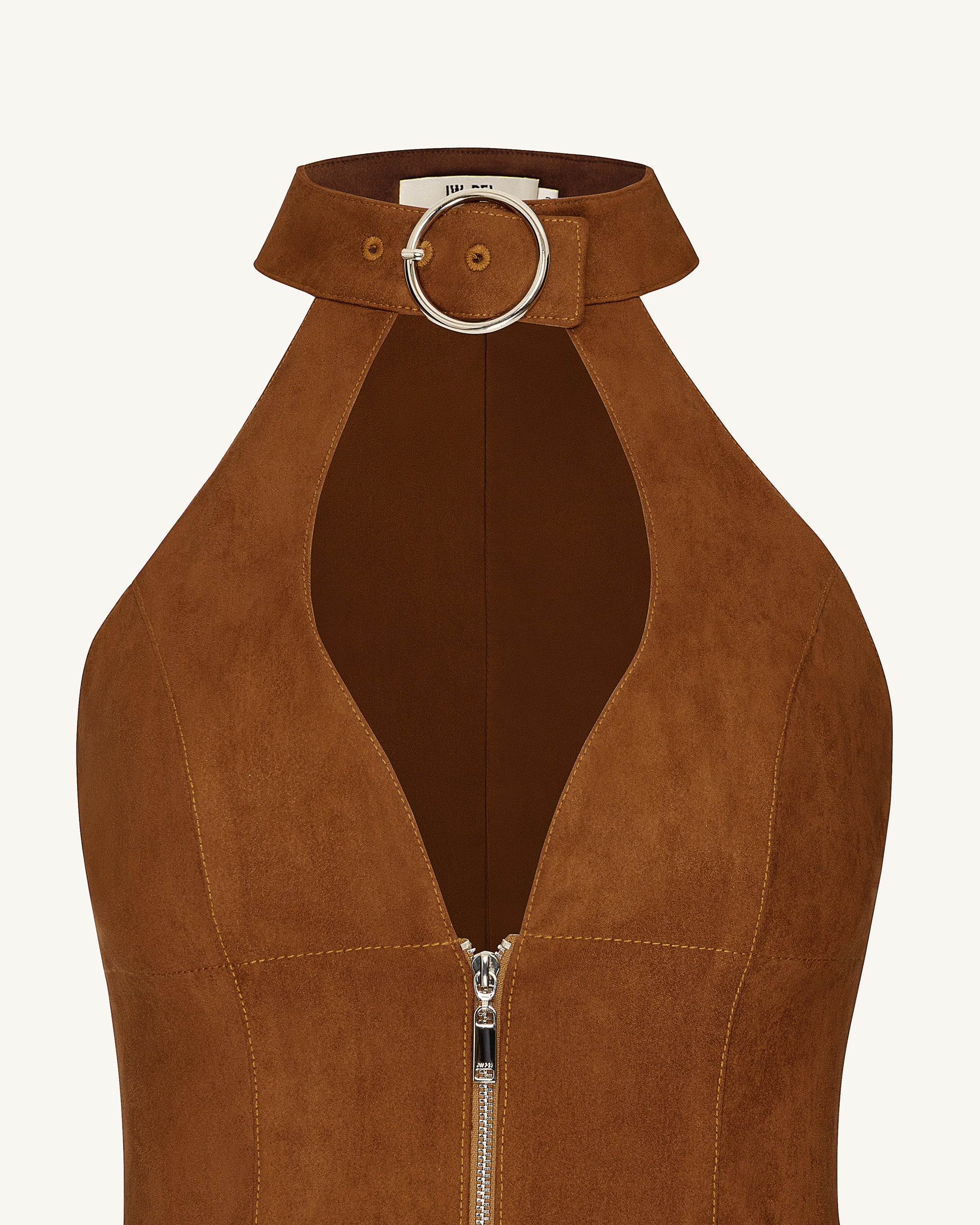 Ruby Halter Neck Zipper Mini Dress - Brown - Image 6