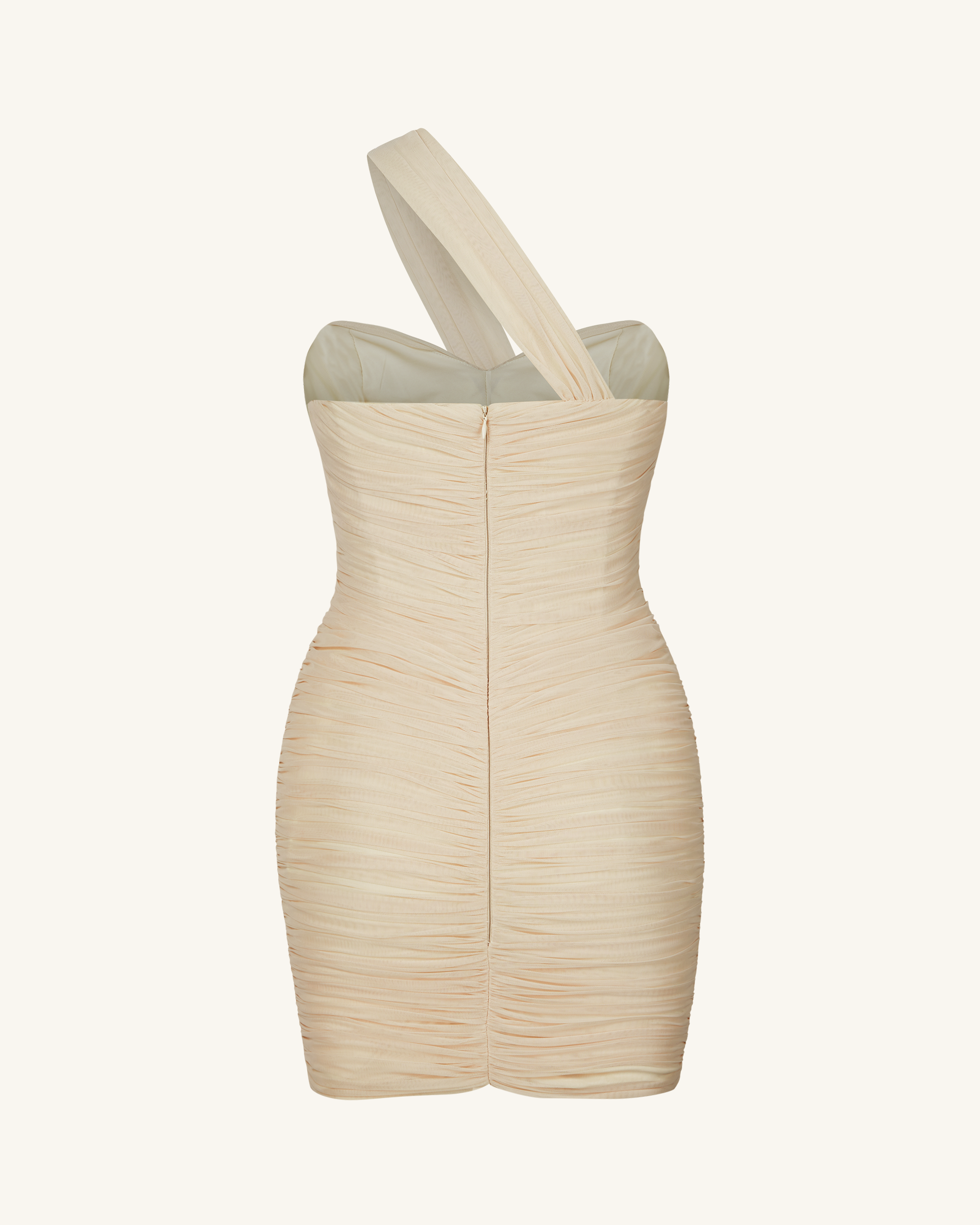 Josephine One-Shoulder Ruched Mini Dress - Nude - Image 5