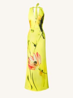 Alternative view of Floral Satin Halter Dress - Yellow/Pink
