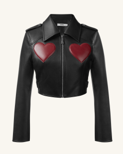 Alternative view of Sophie Cropped Leather Jacket - Black & Red