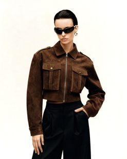 Adeline  Faux Suede Jacket - Brown
