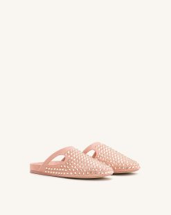 Alternative view of Athena Artificial Crystal Flat Mules - Pink Beige
