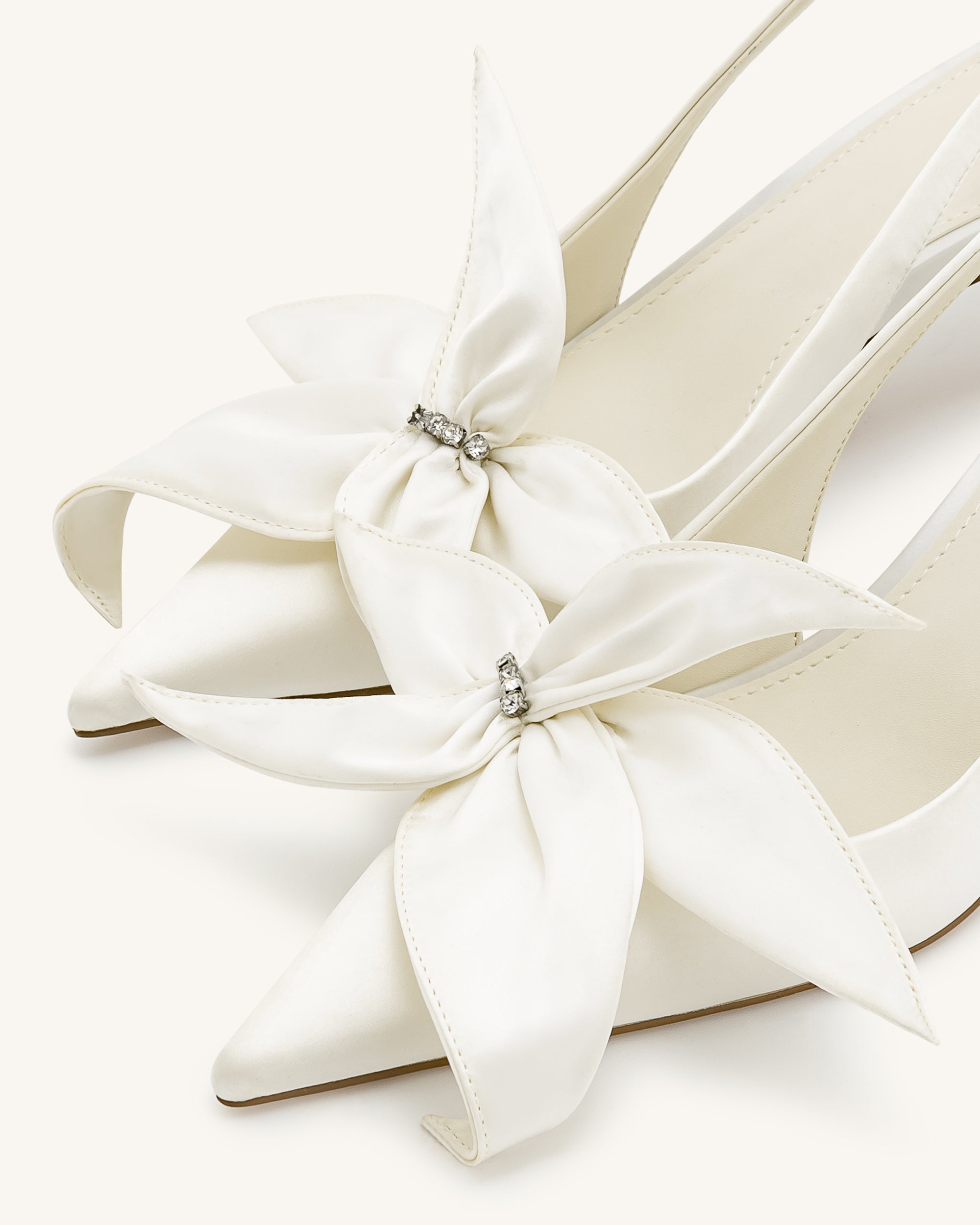 Queena Floral Appliques Slingback Pumps - Ivory White - Image 5