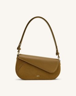 Addisyn Faux Suede Panel Shoulder Bag - Olive