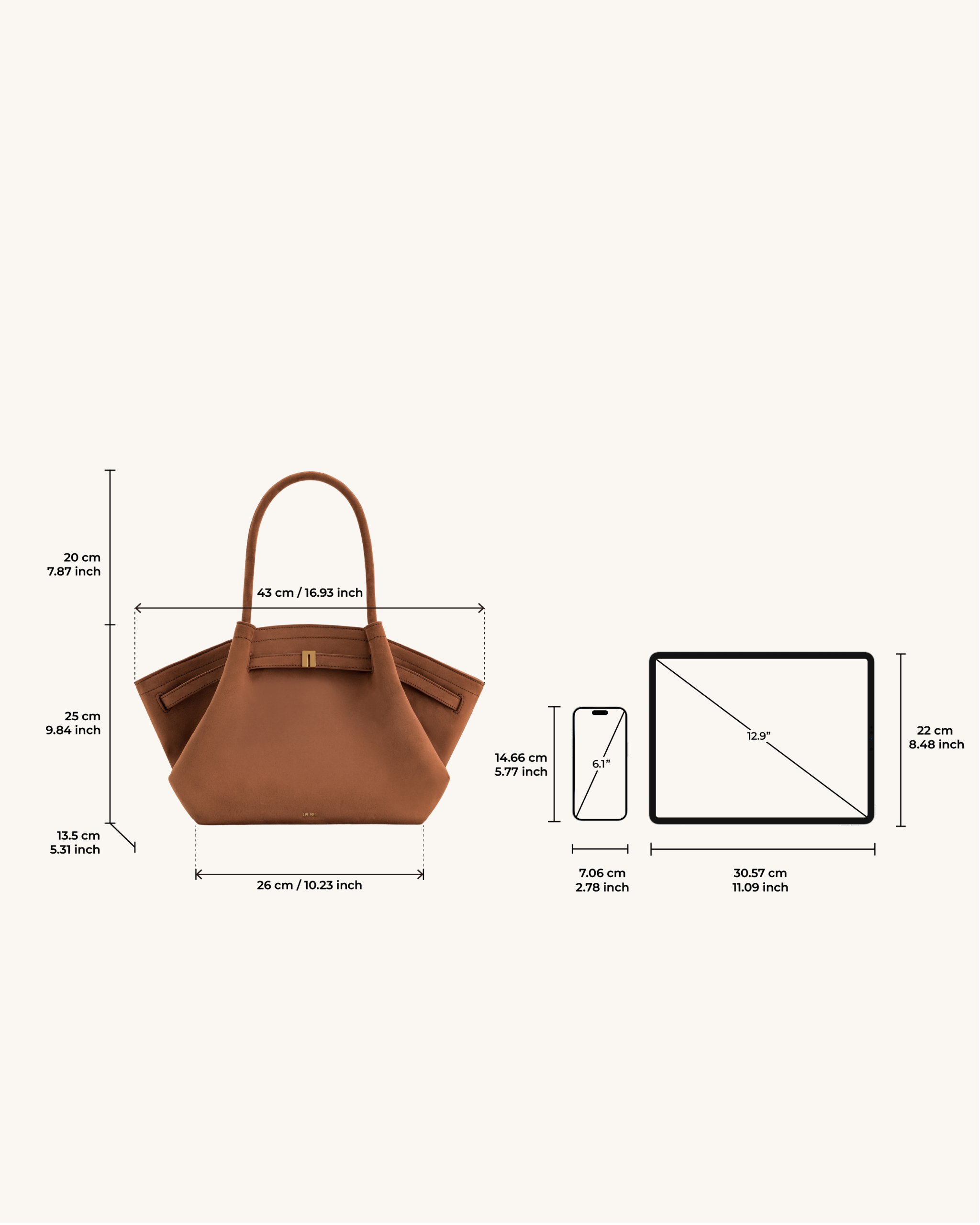 Hana Medium Faux Suede Tote Bag - Brown - Image 7