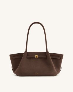 Alternative view of Hana Wide Faux Suede Tote Bag - Dark Brown
