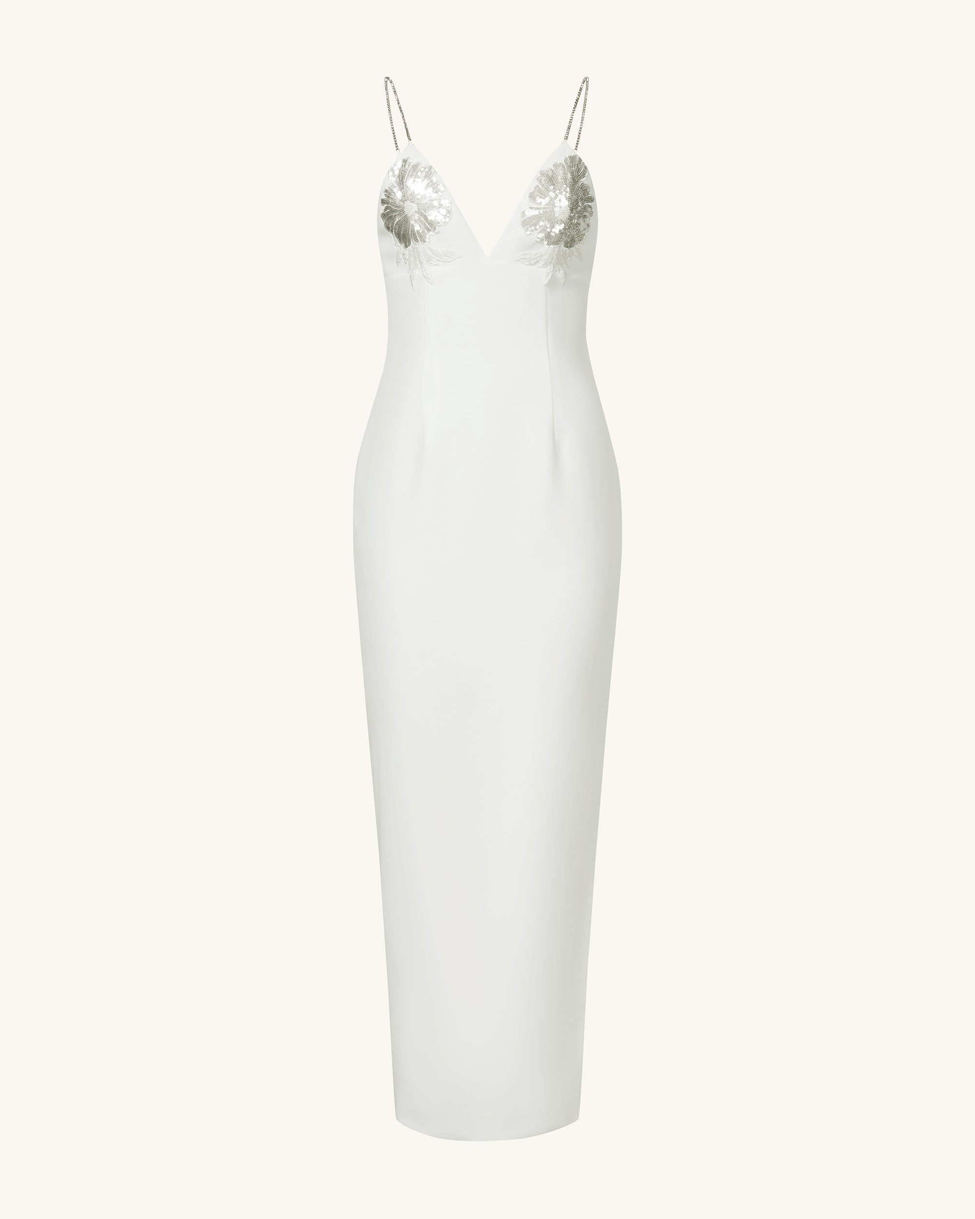 Ayliua Sweetheart-Neckline Rhinestones Embellished White Long Dress - White - Image 3