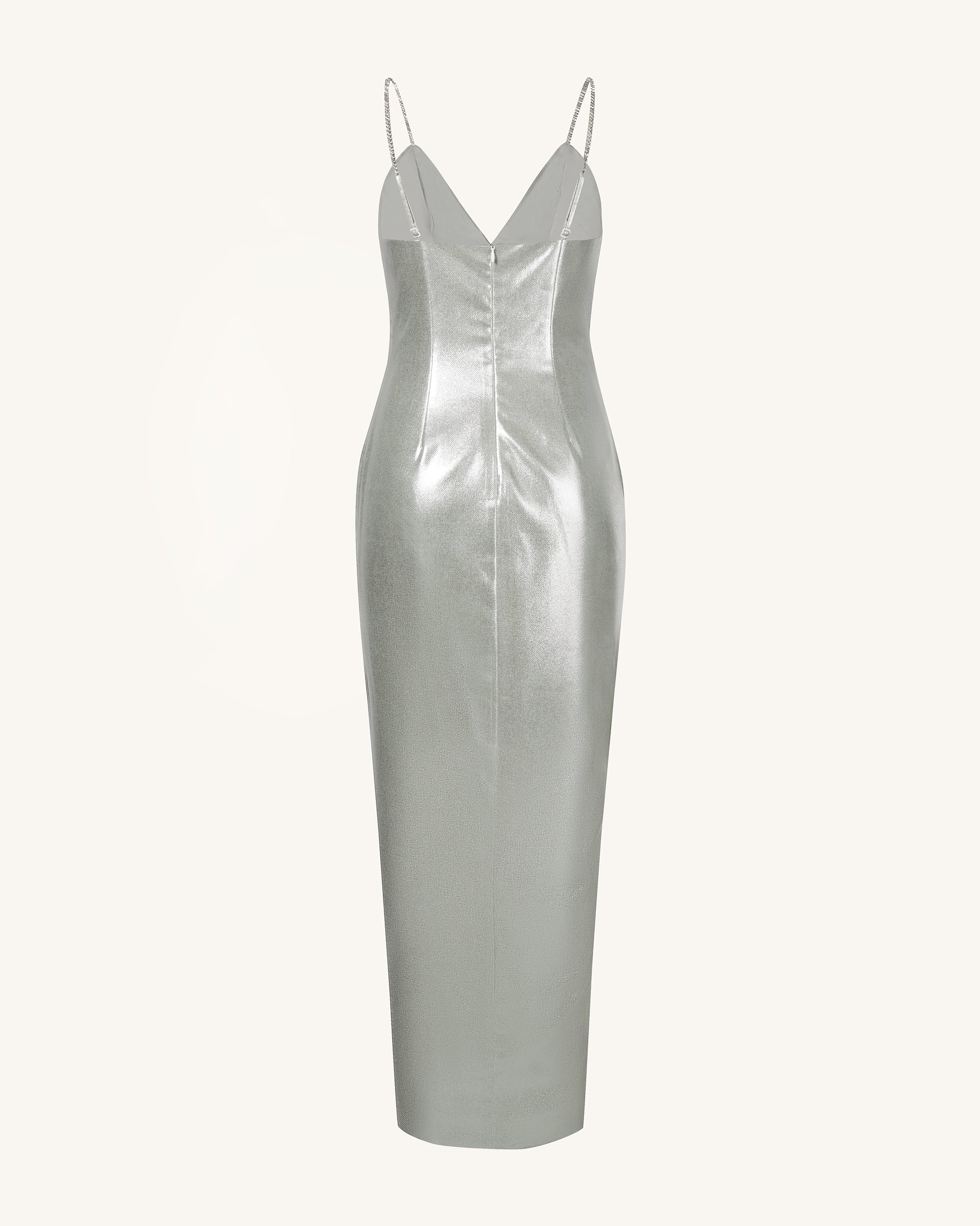 Ayliua Sweetheart-Neckline Rhinestones Embellished Silver Long Dress - Silver - Image 4