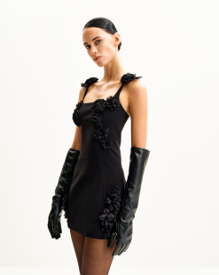 Alternative view of Elaina Black Rosette Applique Mini Dress - Black