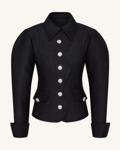 Alternative view of Scalloped Placket Leg of Mutton Blazer - Black