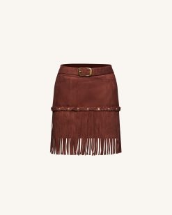 Alternative view of Western-Style Sueded Fringe Skirt - Burgundy
