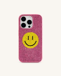 Smile Face Artificial Crystal Phone Case - Pink