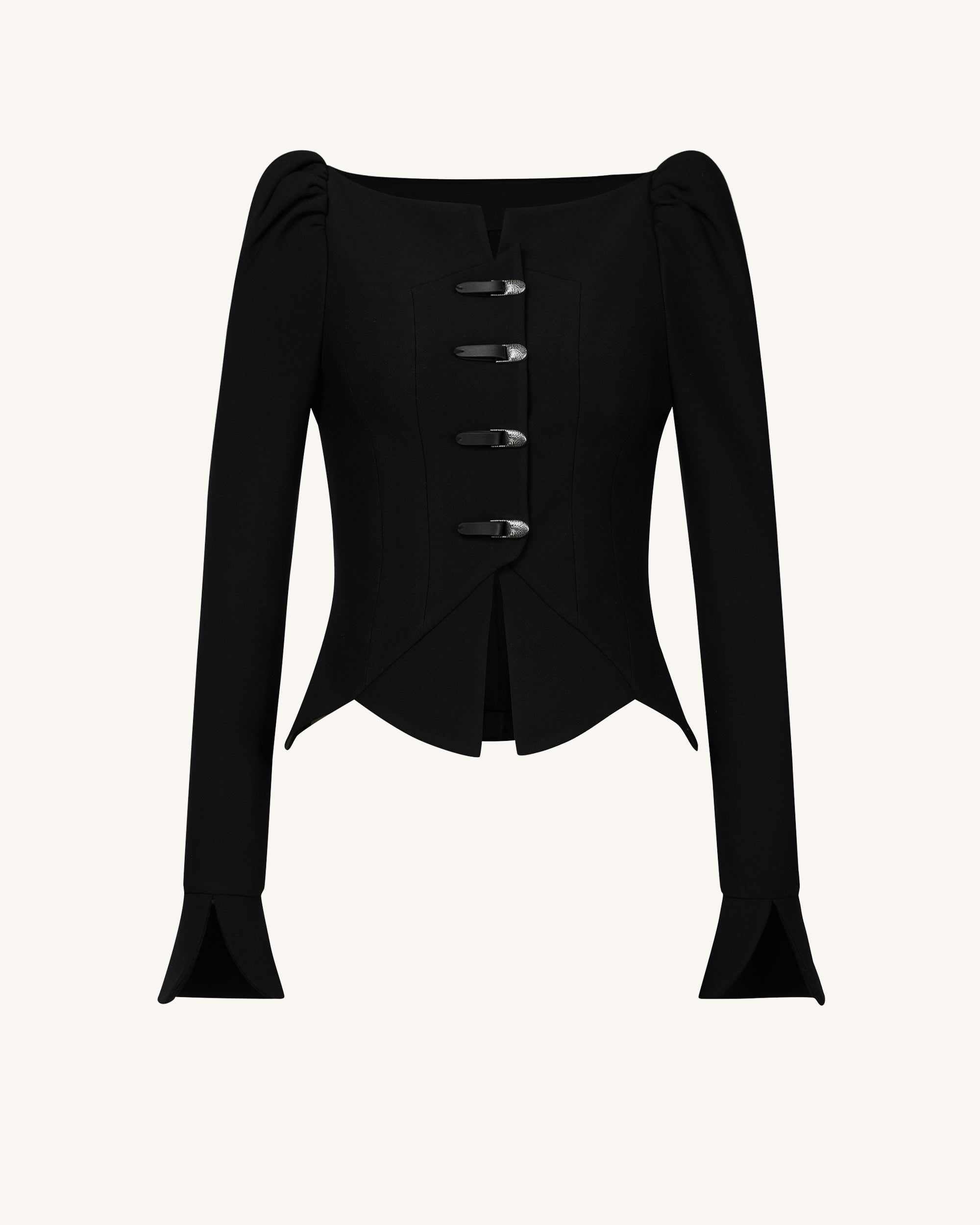 Olivia Puff Shoulder Blazer - Black - Image 3