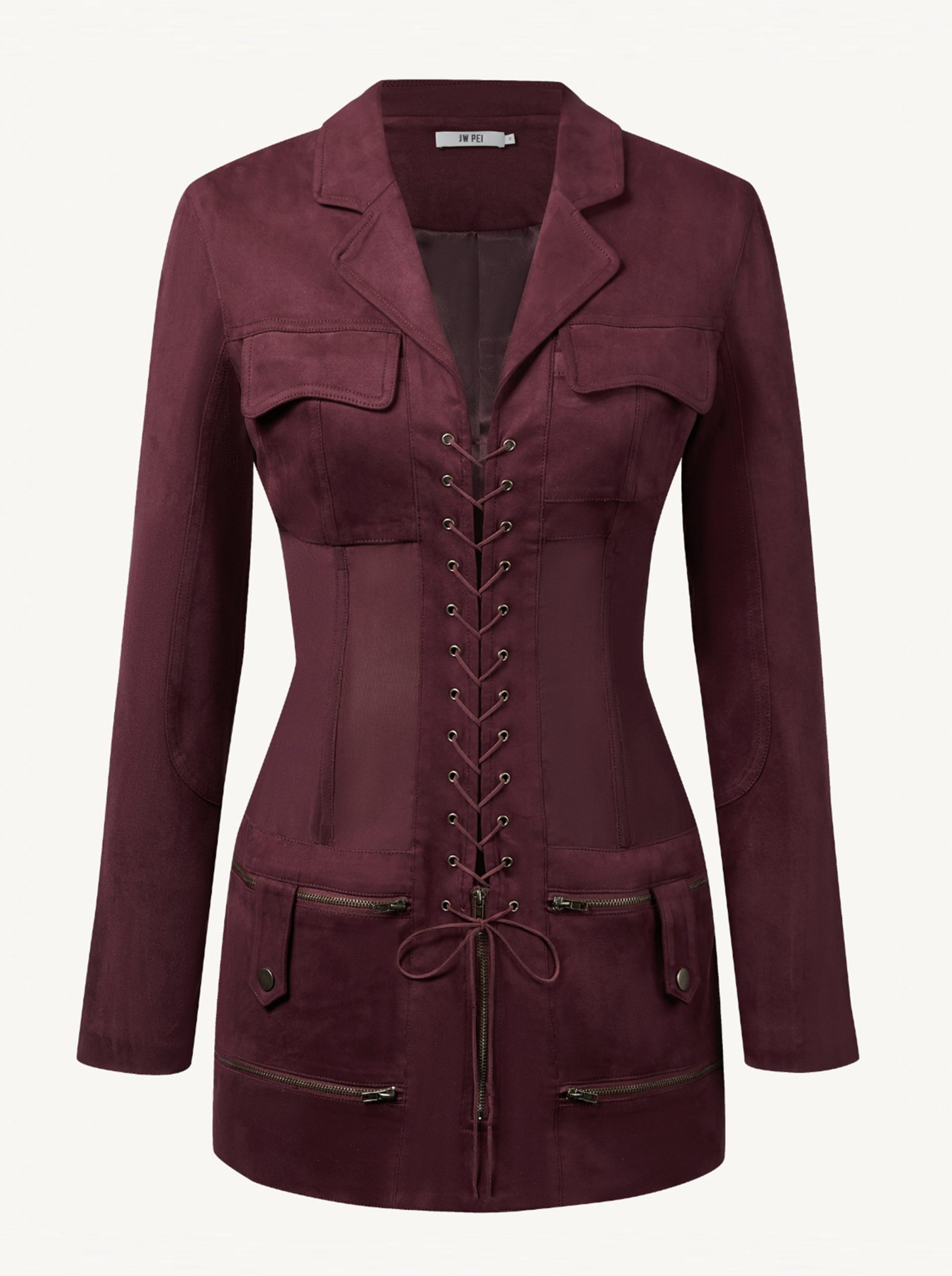 Faux Suede Corset Jacket Mini Dress - Claret - Image 5