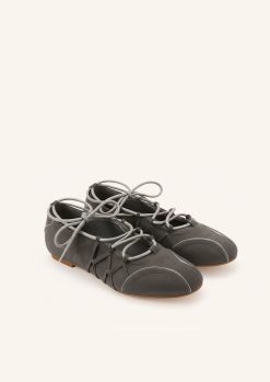 Iria Lace-Up Ballet Flats - Dark Grey