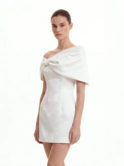 Alternative view of Satin Asymmetric Bow Mini Dress - White