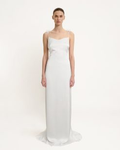 Alternative view of Satin Strappy Maxi Dress with Floral Streamers - White