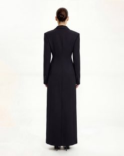 Alternative view of Structured Shoulder Fitted Lapel Maxi Coat - Black