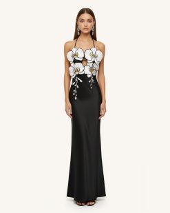 Orchid Embroidered Dress – Black/White