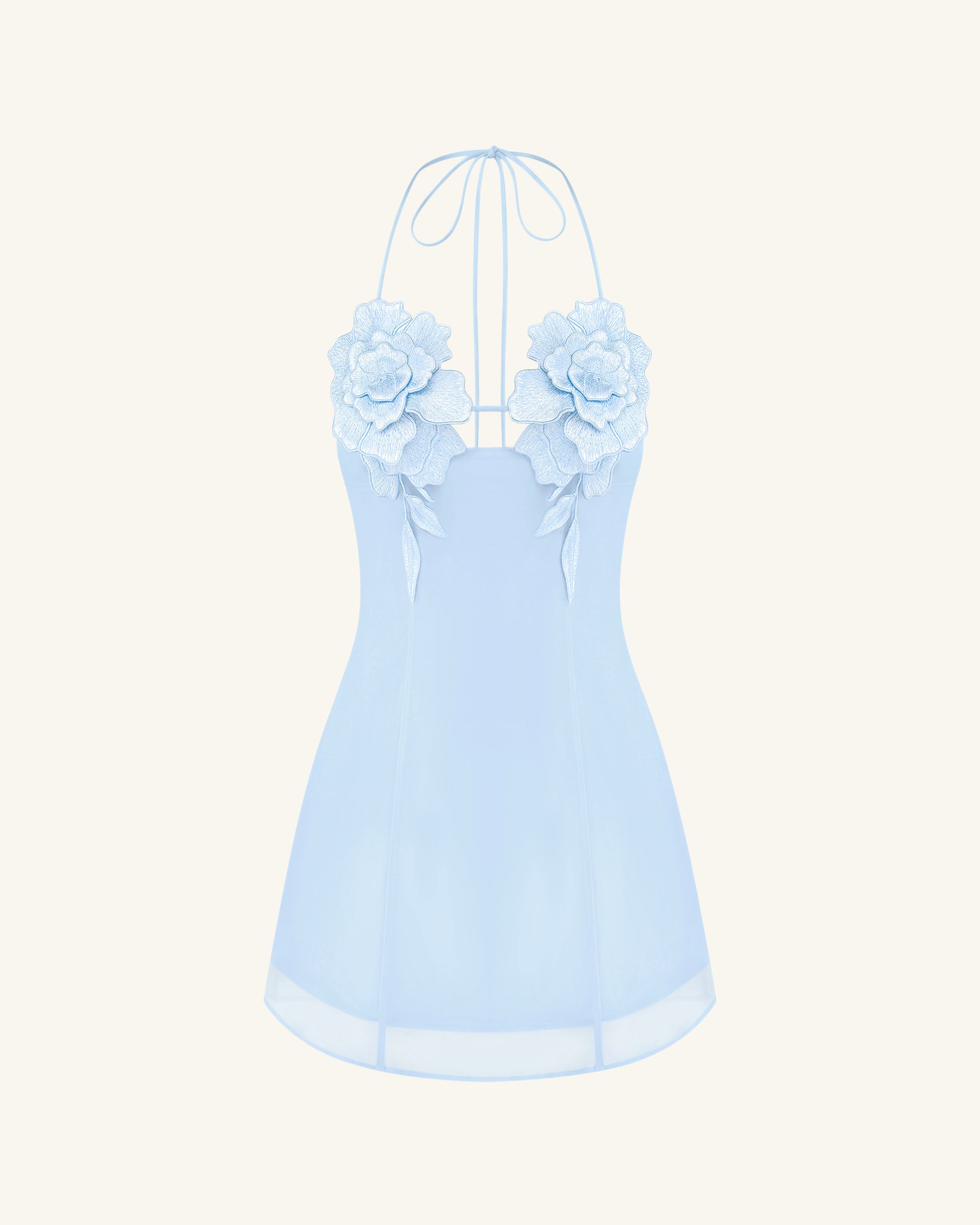 Flower Embroidered Mini Dress - Blue - Image 2
