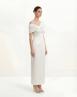 Alternative view of Satin Asymmetric Bow Maxi Dress - White