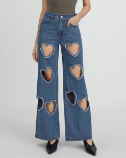 Alternative view of Sophia Embellished Heart Cut-Out Denim Jeans - Medium Blue