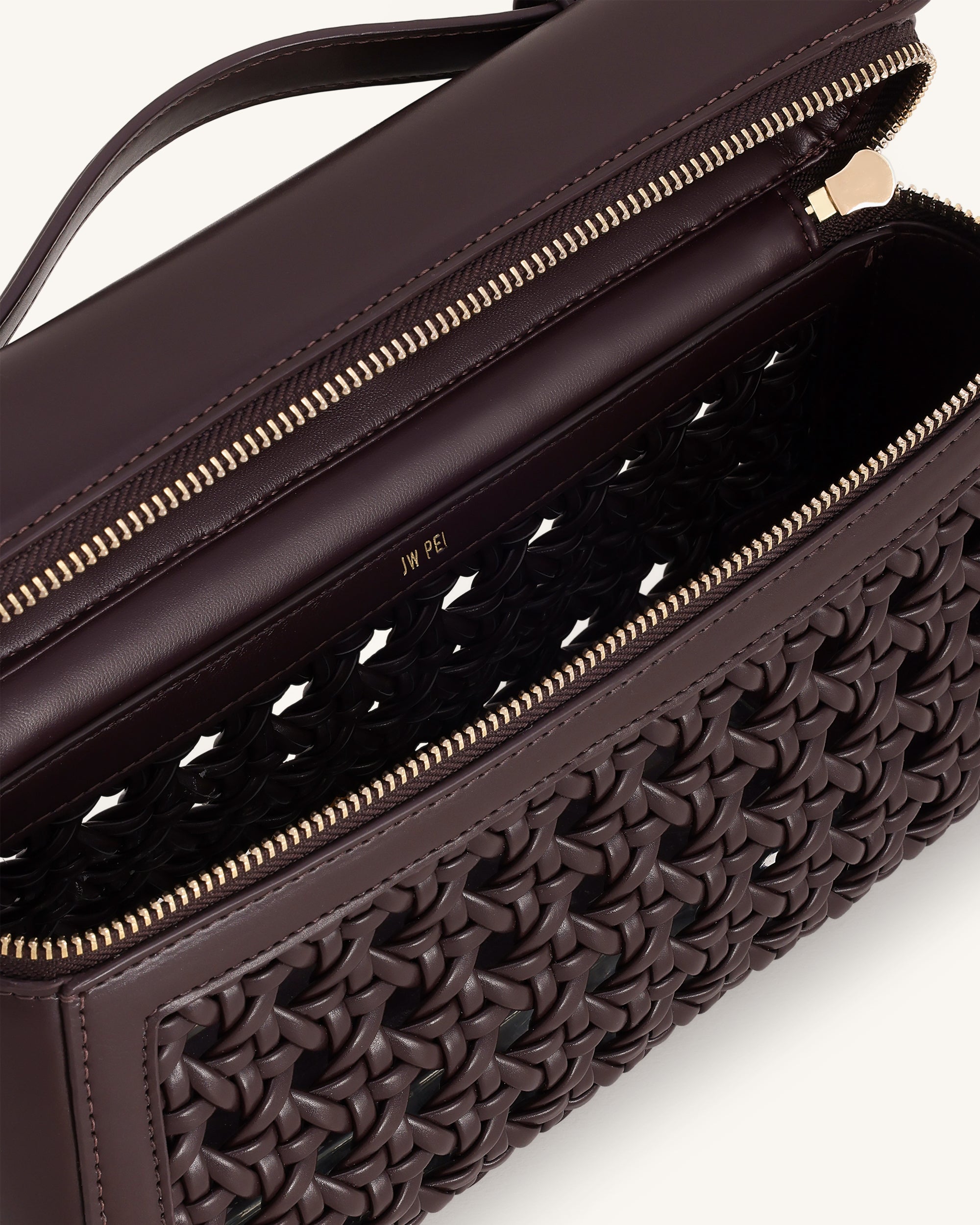 Thea Large Woven Top Handle Bag - Dark Red - Image 4