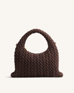 Cora Faux Suede Quilting Handle Bag - Dark Brown