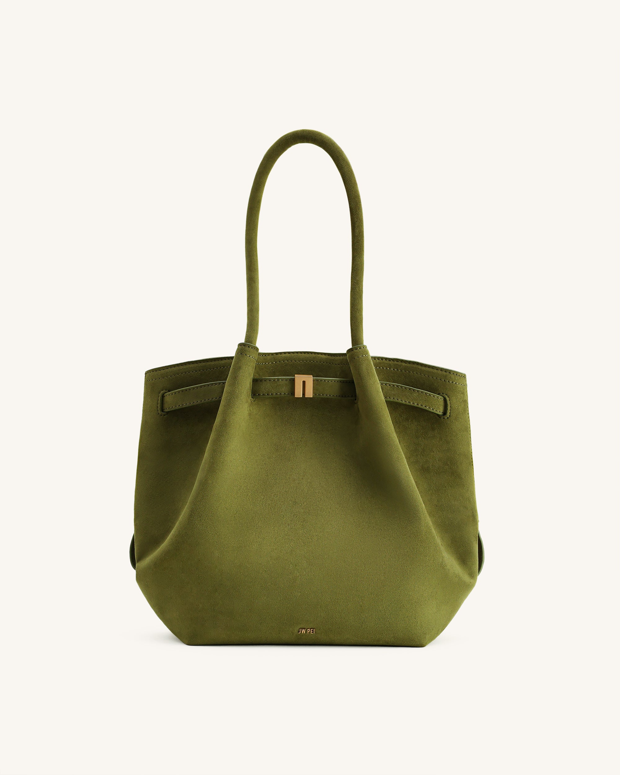Hana Column Faux Suede Tote Bag - Olive Green - Image 2