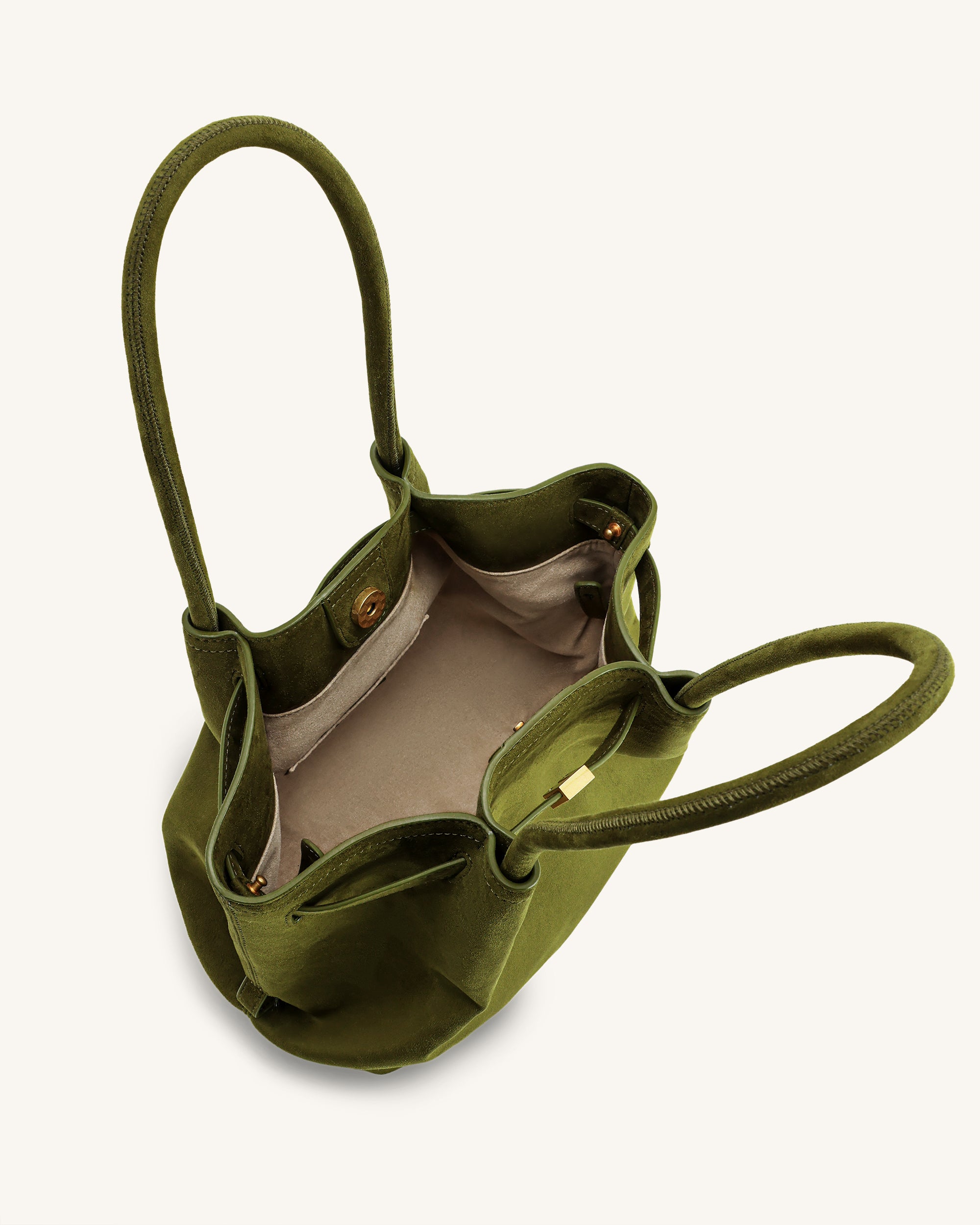 Hana Column Faux Suede Tote Bag - Olive Green - Image 5