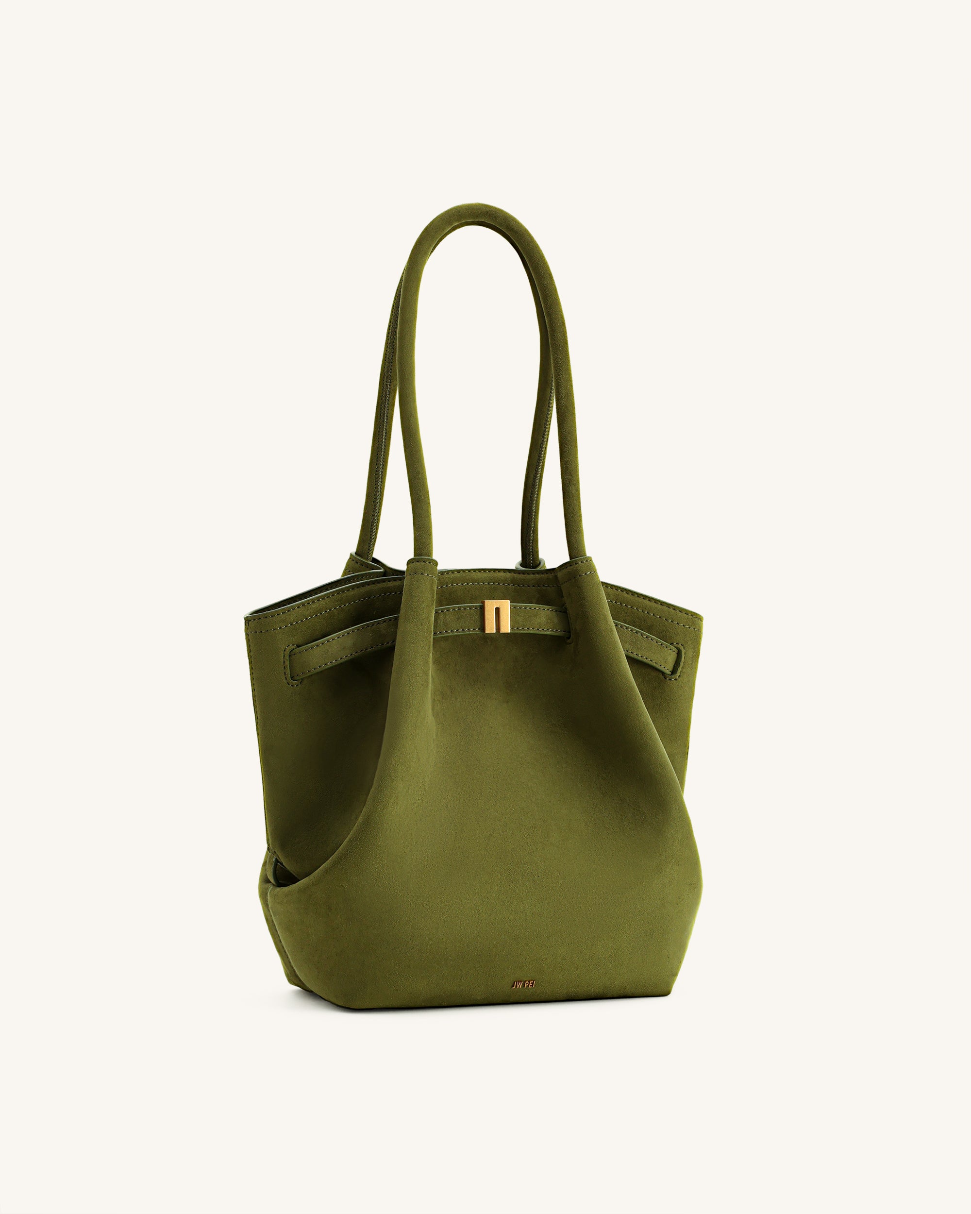 Hana Column Faux Suede Tote Bag - Olive Green - Image 3