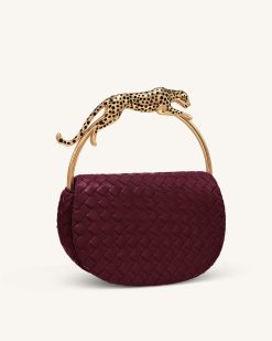 Alternative view of Ione Woven Leopard Shaped Top Handle Bag - Burgundy