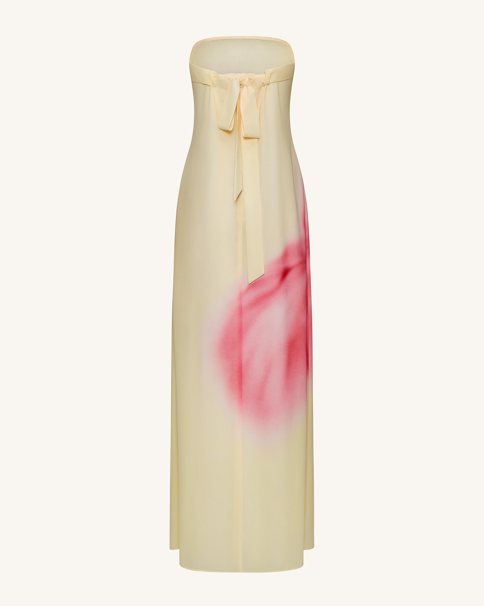 Watercolor Floral Print Strapless Maxi Dress - Yellow - Image 5