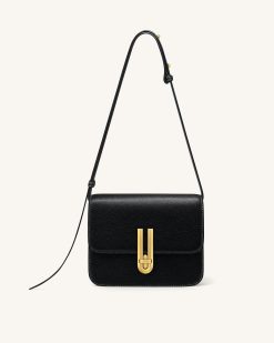 Evania Lock Pebbled Shoulder Bag - Black
