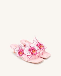 Alternative view of Serena Orchid Embroidered Toe Ring Heeled Sandals - Baby Pink