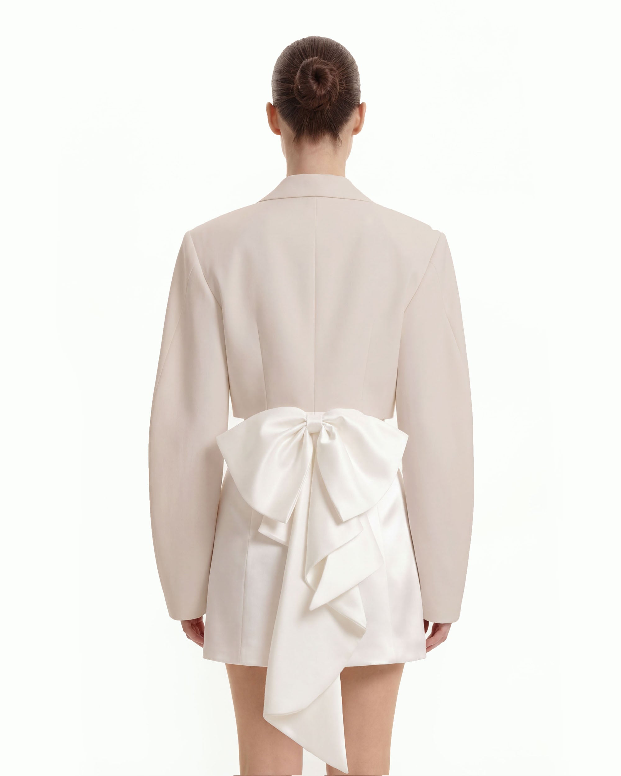 Structured Power-Shoulder Cropped Blazer - Beige - Image 2