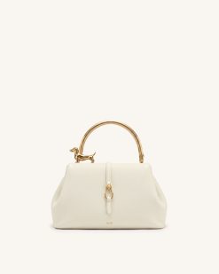 Bruna Dachshund Metal Handle Top Handle Bag - White