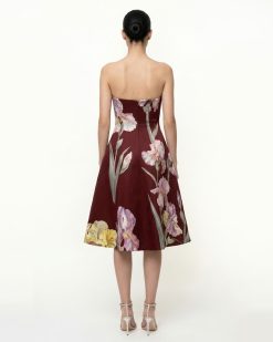Alternative view of Iris Floral Print Strapless A-Line Dress - Burgundy