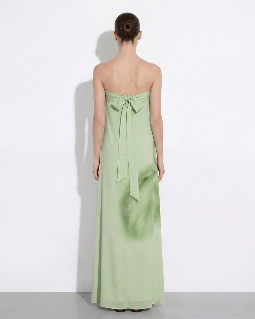Watercolor Floral Print Strapless Maxi Dress - Green - Image 2