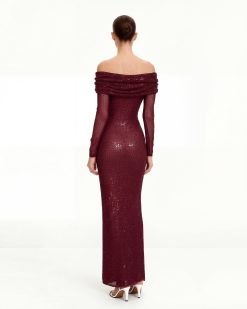 Alternative view of Rhinestone Mesh Off-Shoulder Maxi Dress - Claret