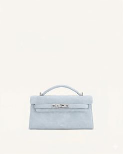 Noor Faux Suede Top Handle Bag - Blue