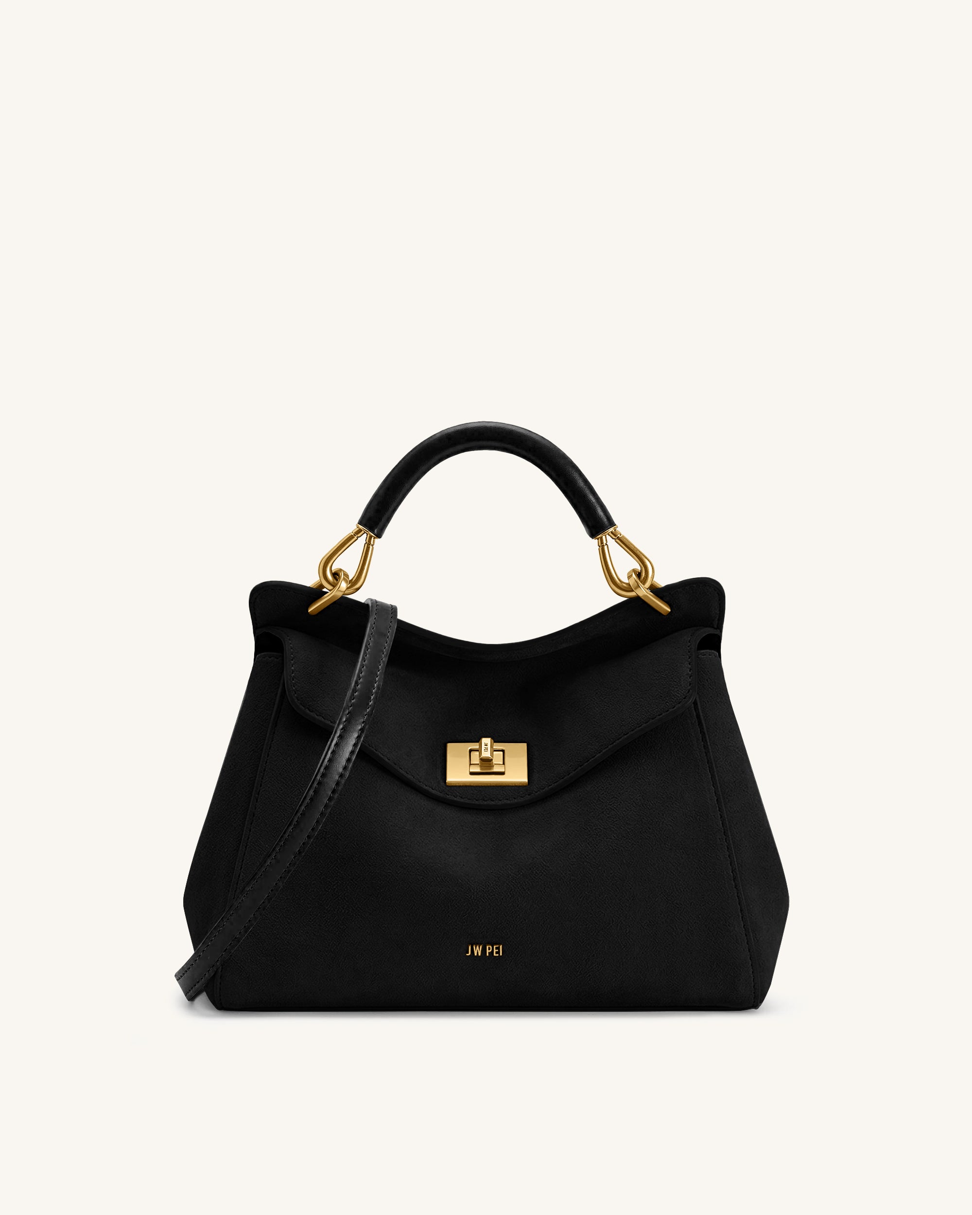 Lucia Classic Faux Suede Top Handle Bag - Black