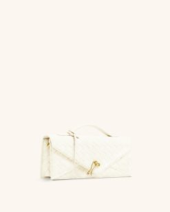 Alternative view of Celeste Faux Suede Woven Textured Envelope Top Handle Bag - White