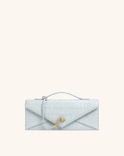 Celeste Envelope Top Handle Bag - Light Blue Croc