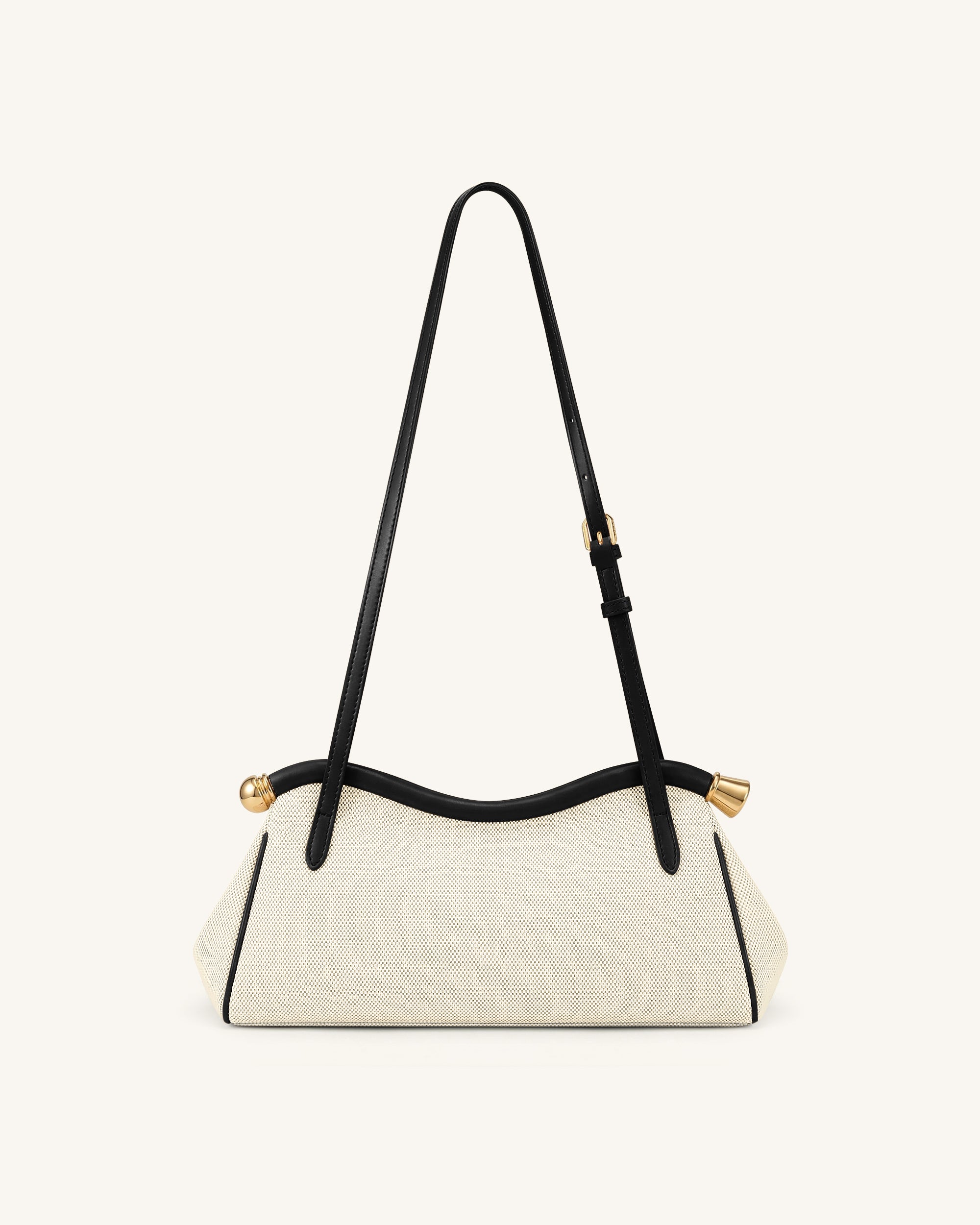 Naomi Curved Shoulder Bag - Black Canvas - Image 4
