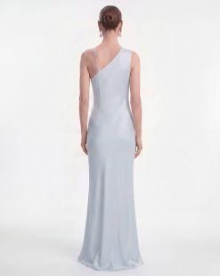 Alternative view of Floral Appliqué One Shoulder Maxi Dress - Light Blue